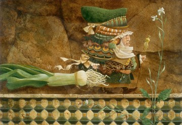  wall Oil Painting - Man Taking a Leek on a Tiled Wall for a Walk Fantasy